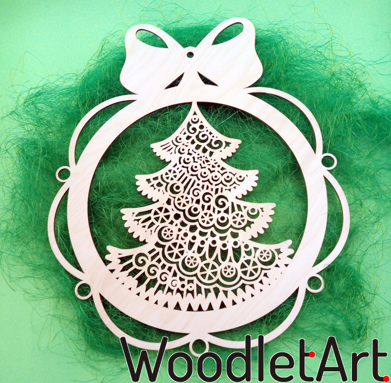 Dekoracja drewniana choinka świąteczna z kokardą